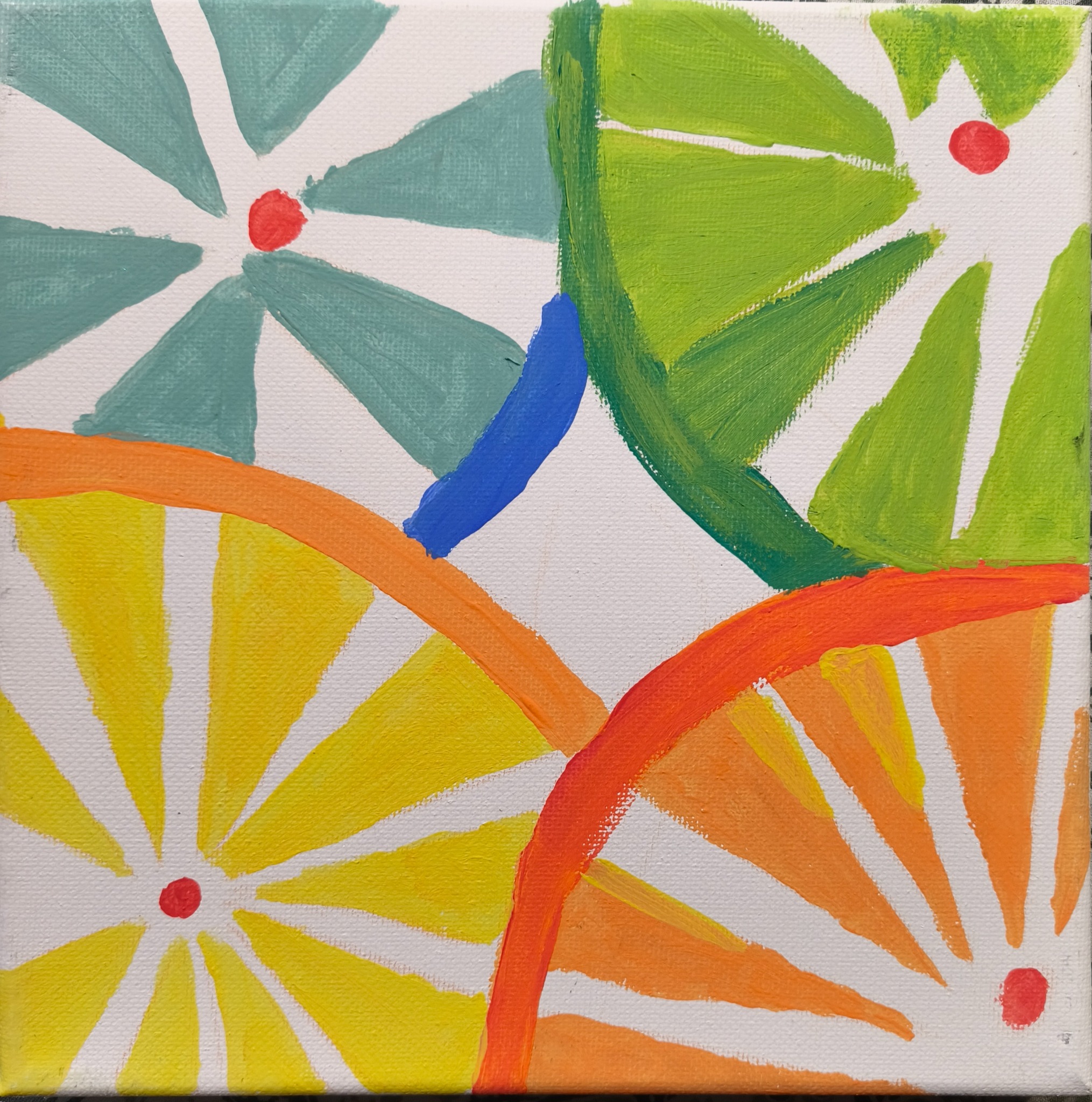 Colourful stylised citrus slices on a white background.